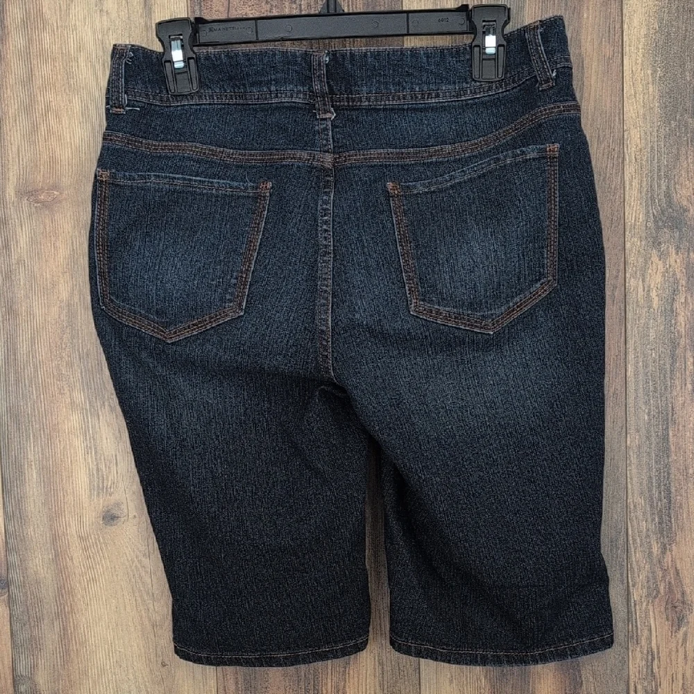 Faded Glory Dark Blue Denim Long Jean Shorts 10        623AD